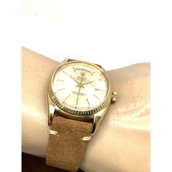Rolex Men's Watch 1803 Day Date Vintage Swiss Automatic 18k Gold Leather 36mm - Picture 4 of 14